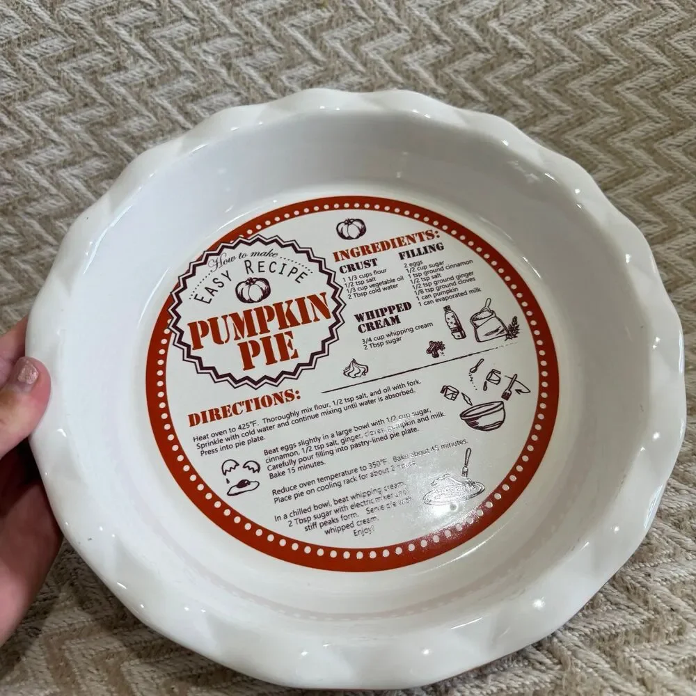 Pumpkin Pie Ceramic Recipe Pie Plate Dish